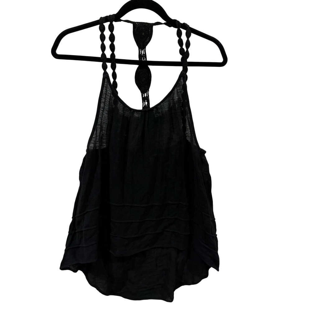 Billabong Womens Black Gauzy Cotton Crochet Racerback Tank Top Small J501EBEB